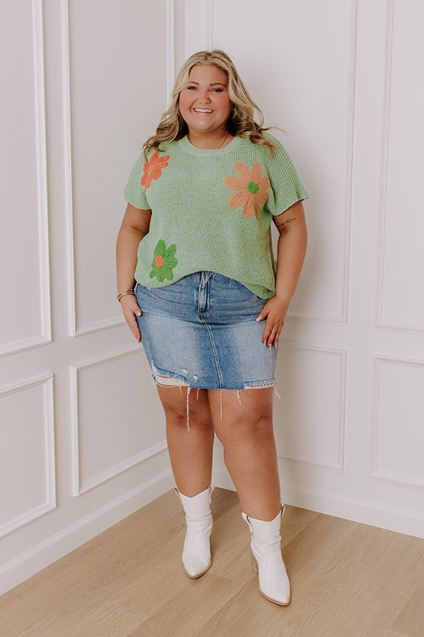 Impressions Boho Blooms Knit Top In Sage Curves