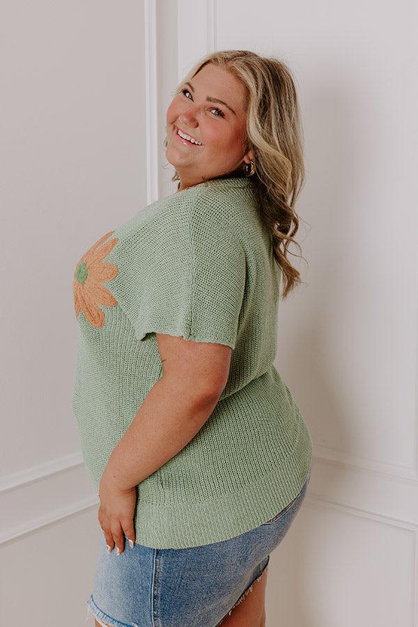 Impressions Boho Blooms Knit Top In Sage Curves