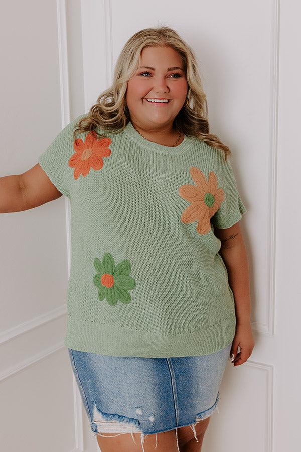 Impressions Boho Blooms Knit Top in Sage Curves