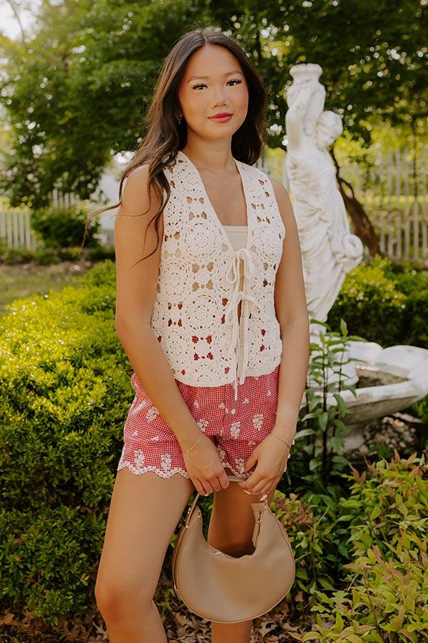 Impressions Boho Breeze Crochet Front Tie Top