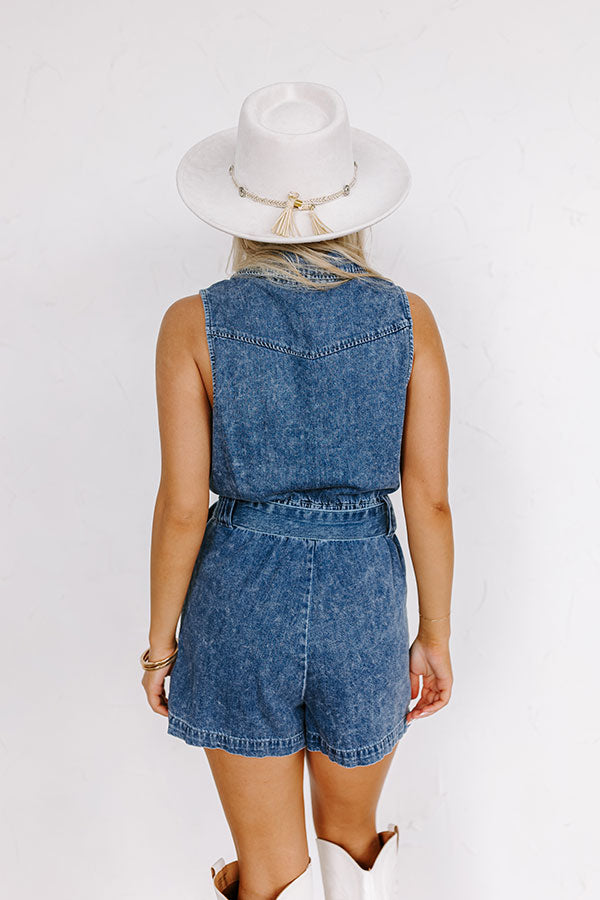 Impressions Boho Brunch Denim Romper In Dark Wash