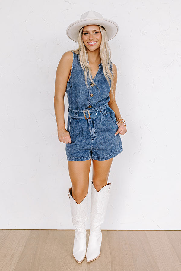 Impressions Boho Brunch Denim Romper In Dark Wash