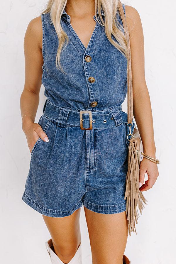 Impressions Boho Brunch Denim Romper In Dark Wash