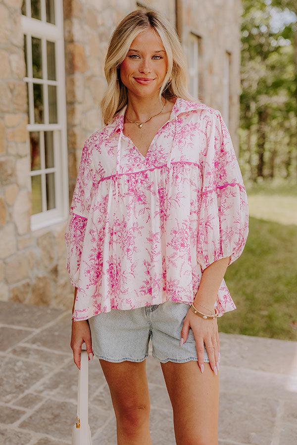 Impressions Boho Charm Floral Top in Pink