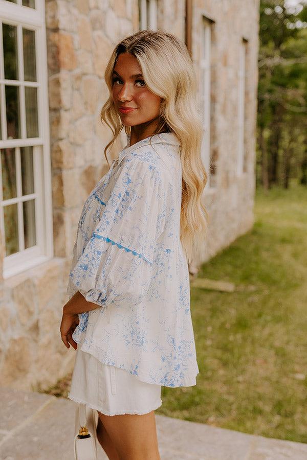 Impressions Boho Charm Floral Top In Sky Blue