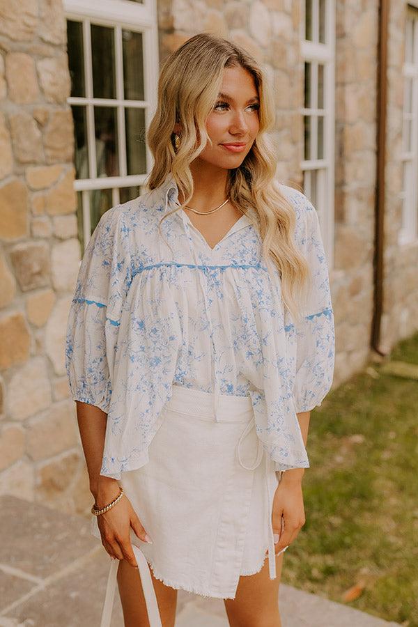 Impressions Boho Charm Floral Top in Sky Blue