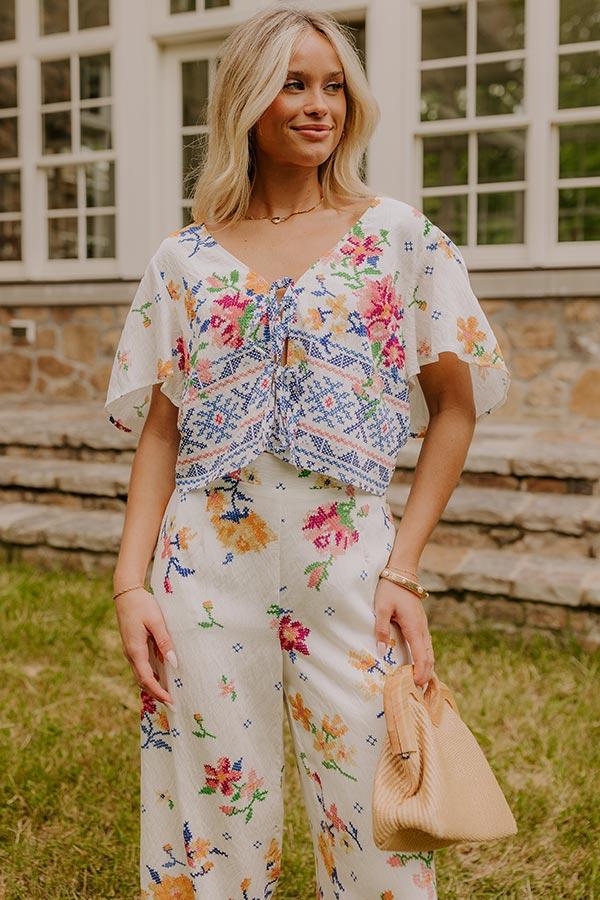 Impressions Boho Chic Floral Front Tie Top