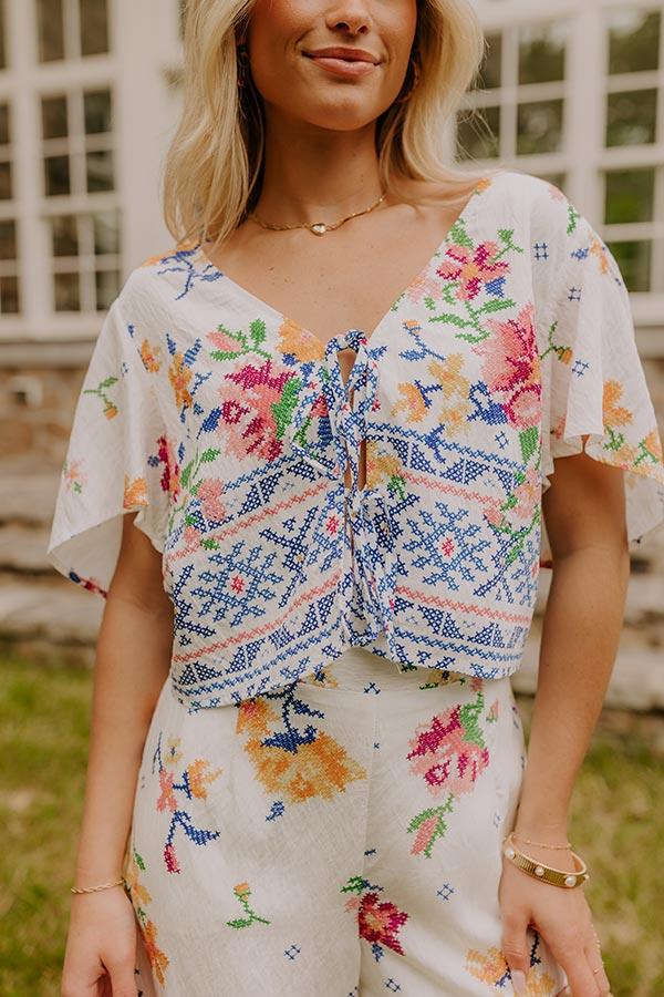 Impressions Boho Chic Floral Front Tie Top