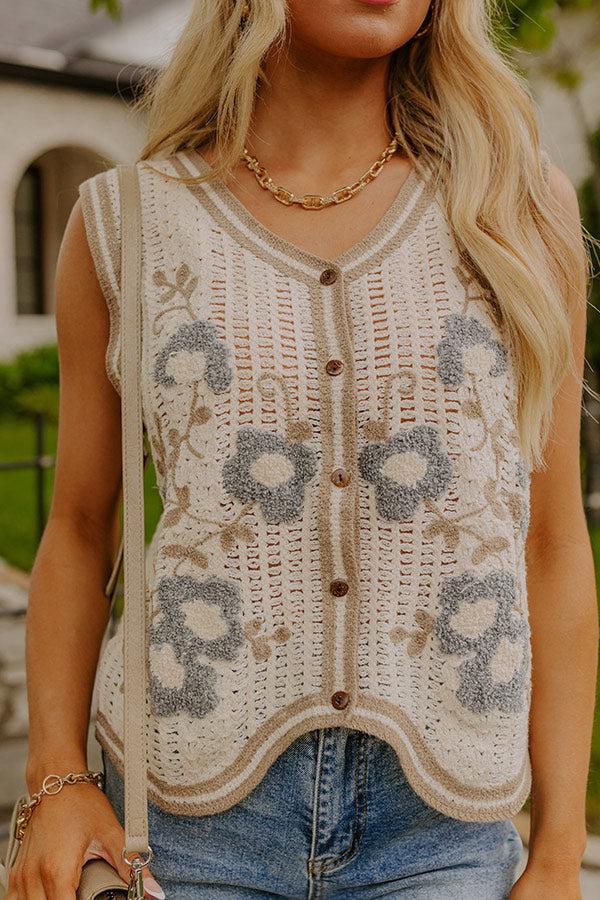 Impressions Boho Lifestyle Floral Knit Vest Top