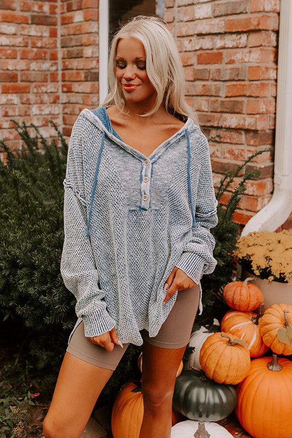Impressions Bonfire Cozy Knit Hoodie In Blue