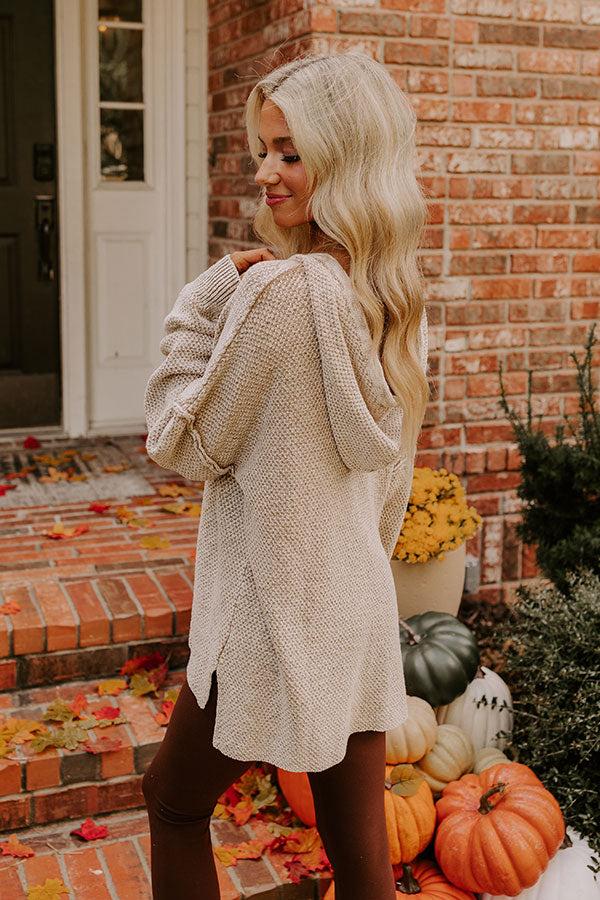Impressions Bonfire Cozy Knit Hoodie In Warm Taupe