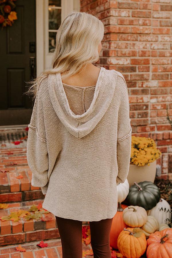 Impressions Bonfire Cozy Knit Hoodie In Warm Taupe
