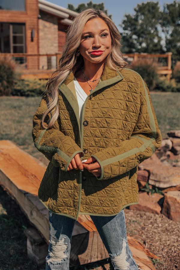 Impressions Bonfire Nights Quilted Jacket In Olive
