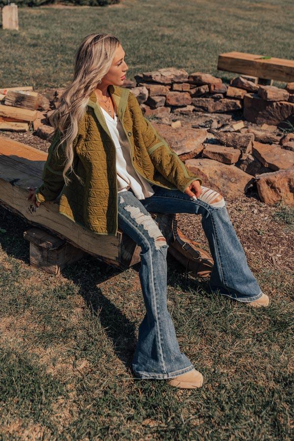 Impressions Bonfire Nights Quilted Jacket In Olive