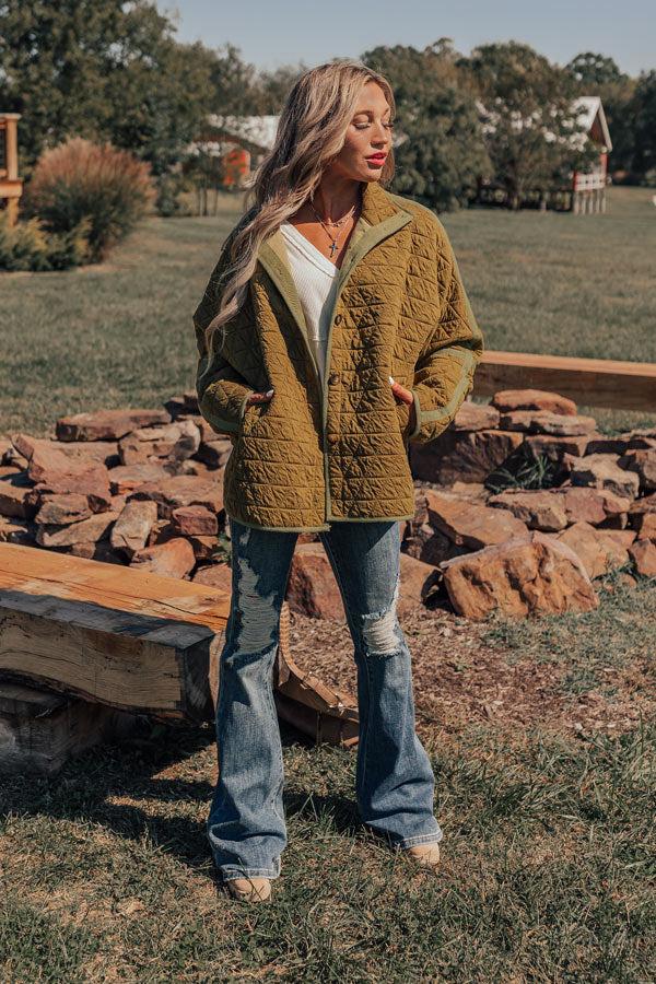 Impressions Bonfire Nights Quilted Jacket in Olive
