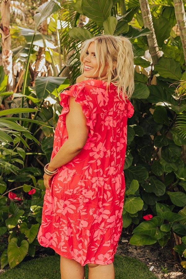 Impressions Cabana Date Floral Dress In Red Curves