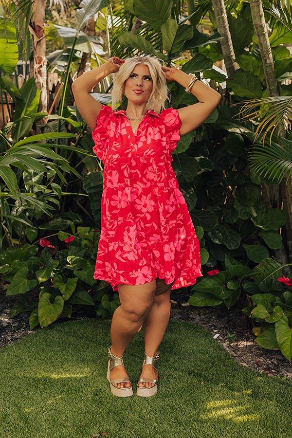Impressions Cabana Date Floral Dress In Red Curves