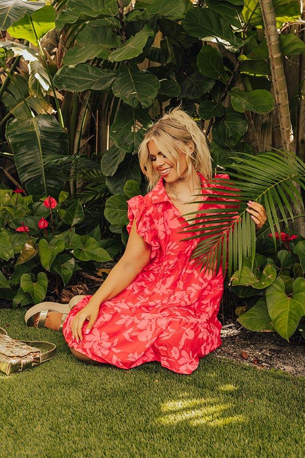 Impressions Cabana Date Floral Dress In Red Curves