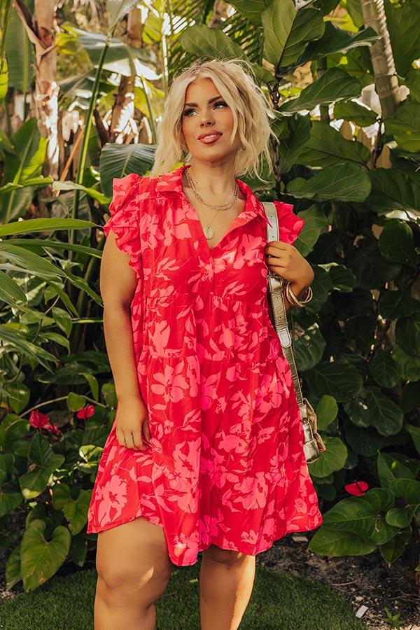 Impressions Cabana Date Floral Dress In Red Curves