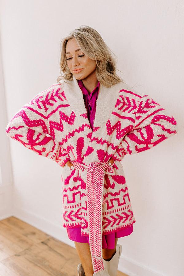 Impressions Cabin Cozy Knit Cardigan In Pink