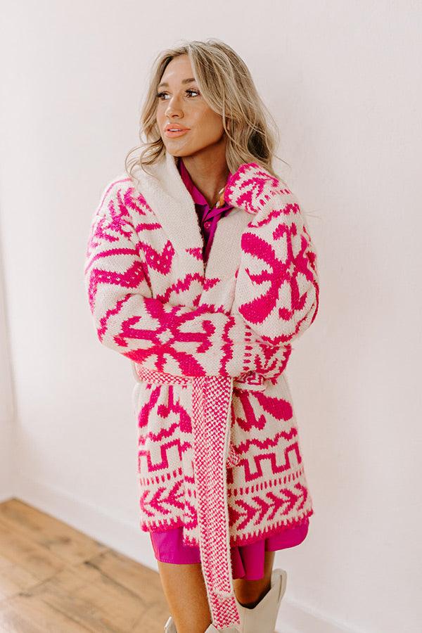 Impressions Cabin Cozy Knit Cardigan In Pink