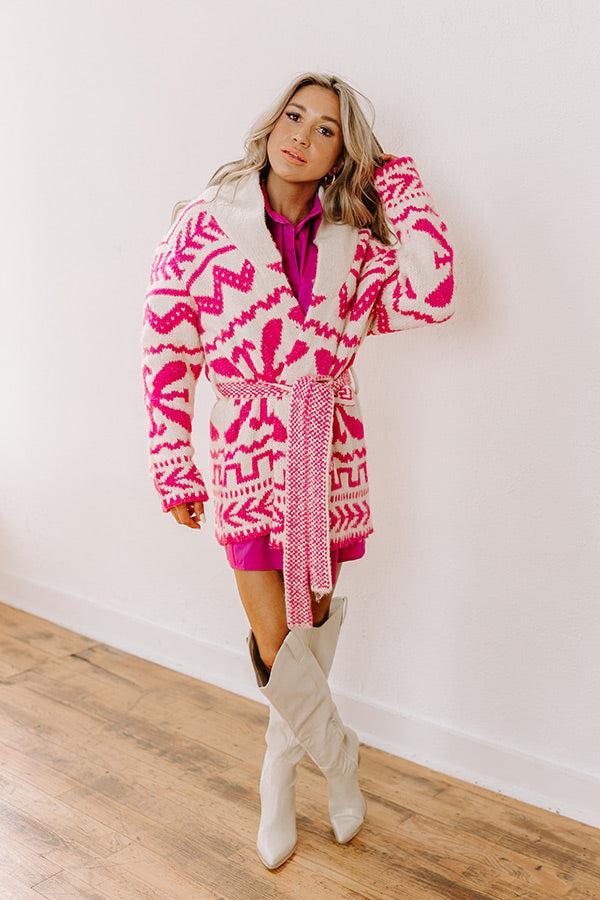 Impressions Cabin Cozy Knit Cardigan in Pink