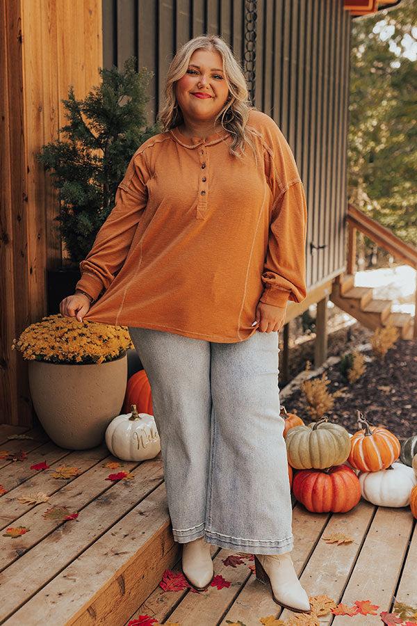 Impressions Cafe Cutie Henley Tee In Rust Curves