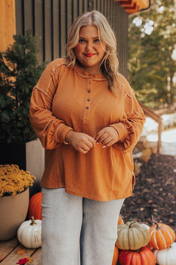 Impressions Cafe Cutie Henley Tee in Rust Curves