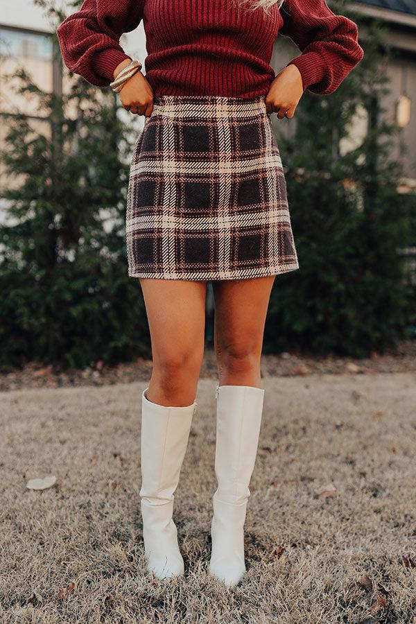 Impressions Cafe Patio Plaid Skirt In Chestnut