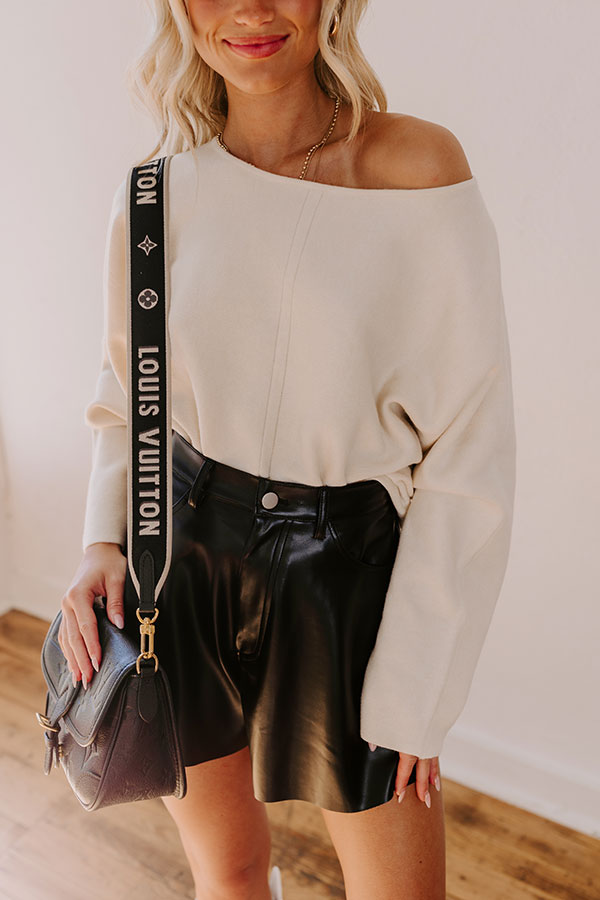 Impressions Cafe Social Knit Sweater Top In Cream