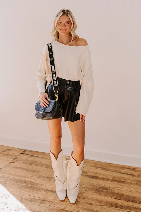 Impressions Cafe Social Knit Sweater Top In Cream