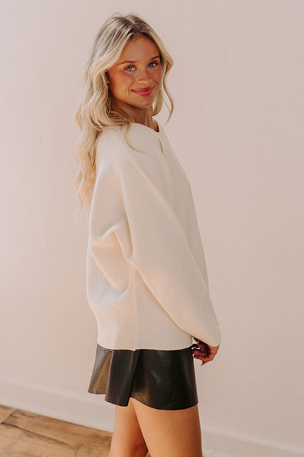 Impressions Cafe Social Knit Sweater Top In Cream