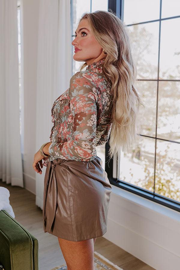 Impressions Call It Chic Floral Mesh Top In Olive