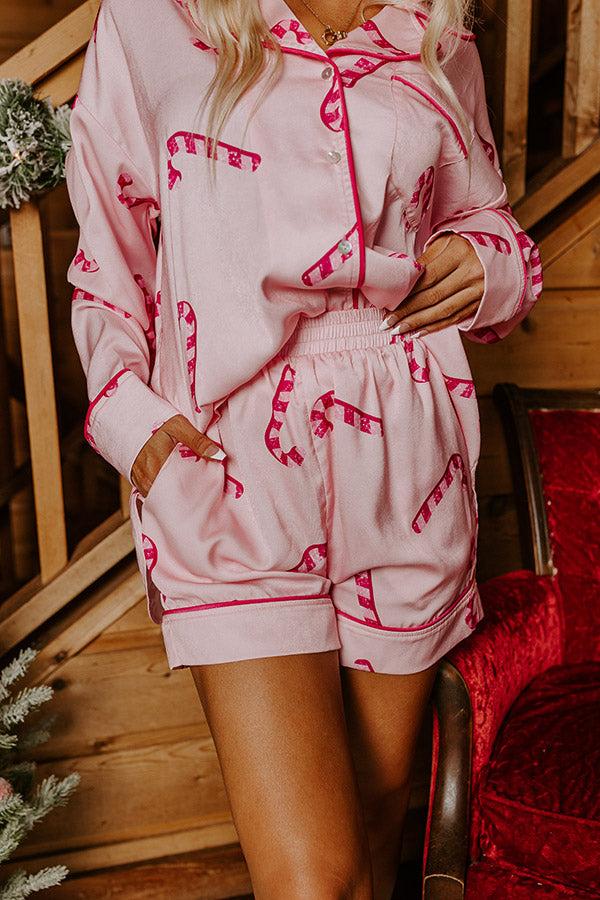 Impressions Candy Cane Kisses Satin Pajama Shorts