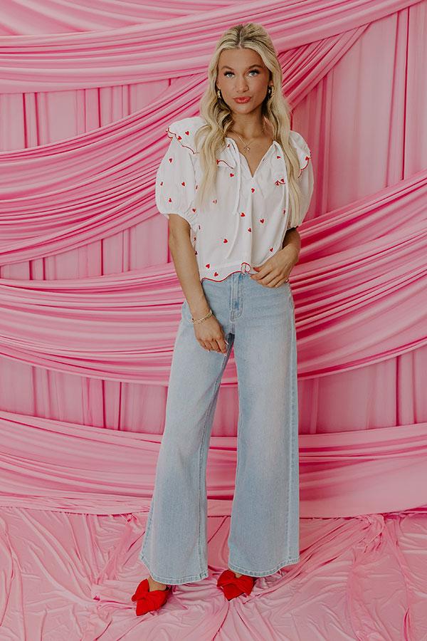 Impressions Candy Hearts Embroidered Top In White