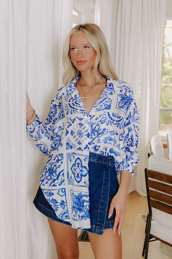 Impressions Capri Coast Floral Button Up