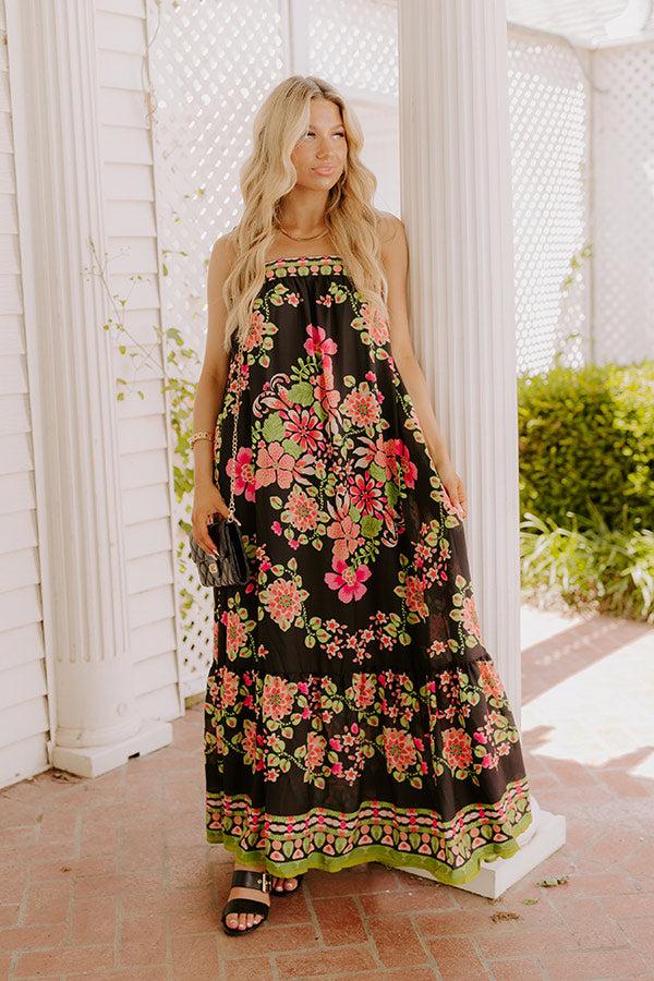 Impressions Capri Villa Floral Maxi Dress In Black
