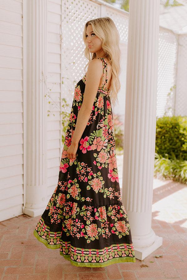 Impressions Capri Villa Floral Maxi Dress In Black