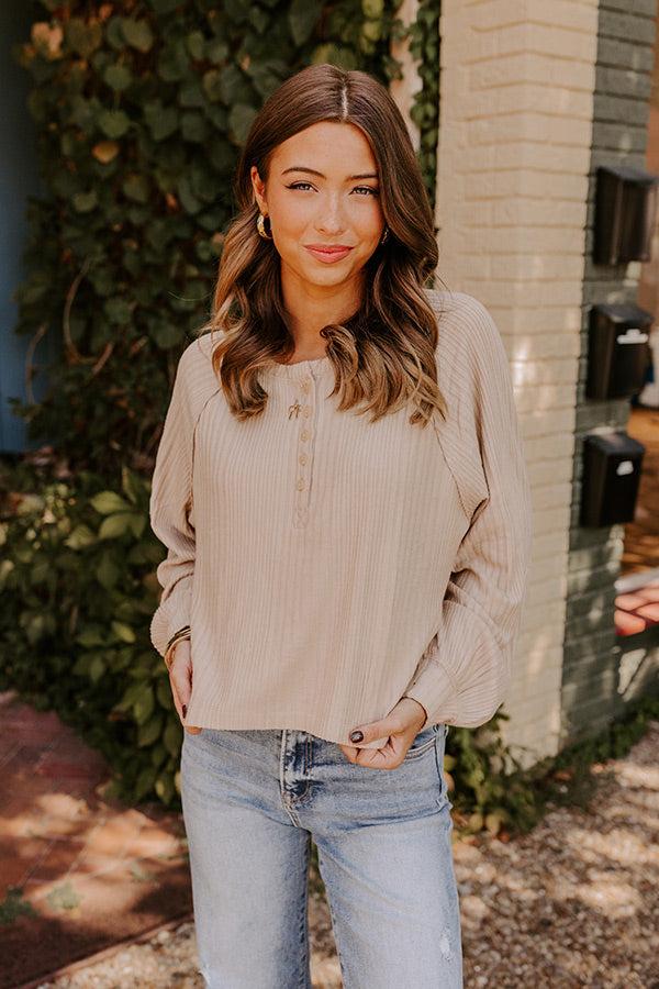 Impressions Casual Comforts Henley Top In Beige