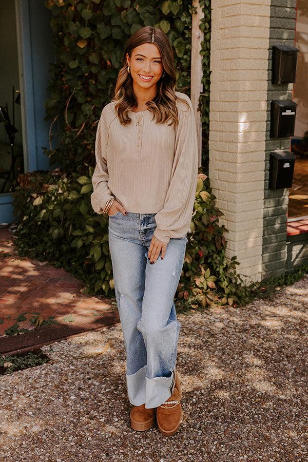 Impressions Casual Comforts Henley Top in Beige