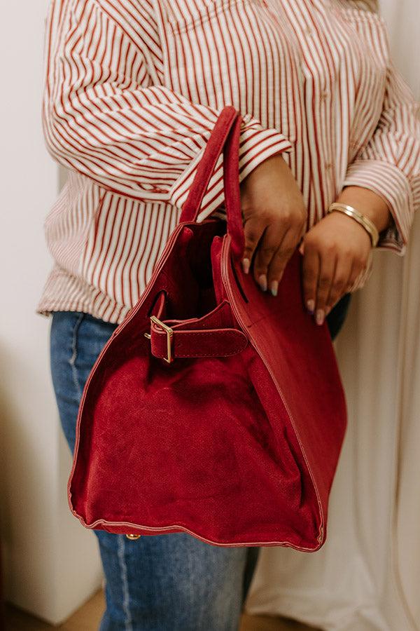 Impressions Casual Outing Faux Suede Tote In Red