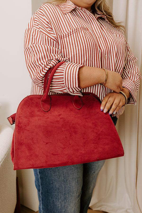 Impressions Casual Outing Faux Suede Tote In Red