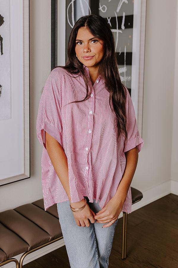 Impressions Casually Chic Stripe Button Up In Pink