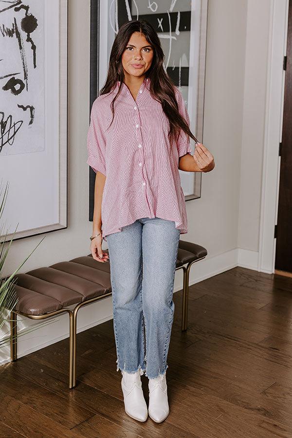 Impressions Casually Chic Stripe Button Up In Pink