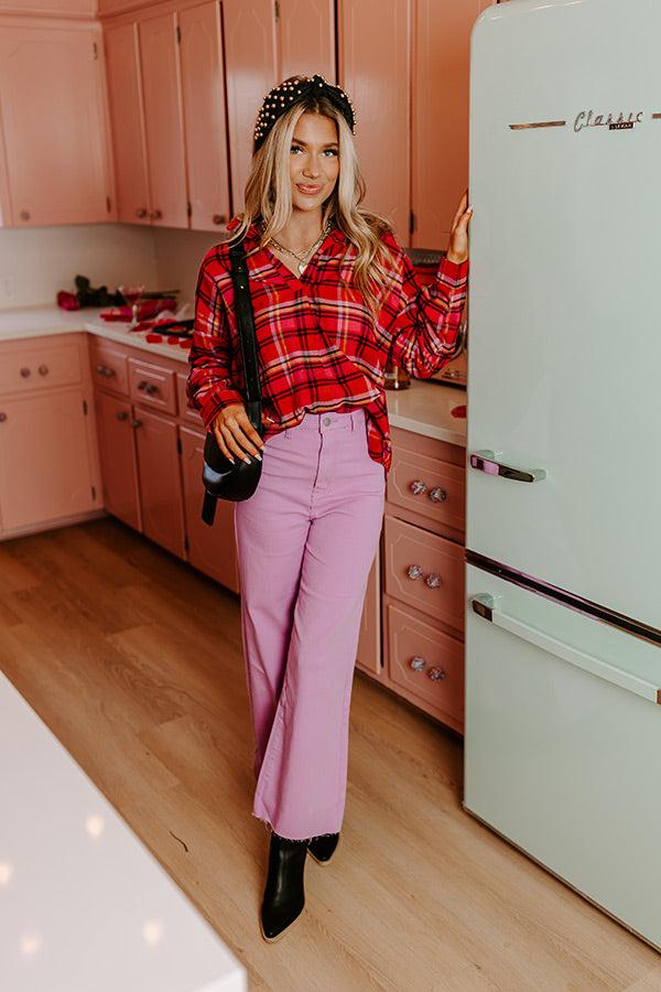 Impressions Catching Feelings Plaid Top In Pink