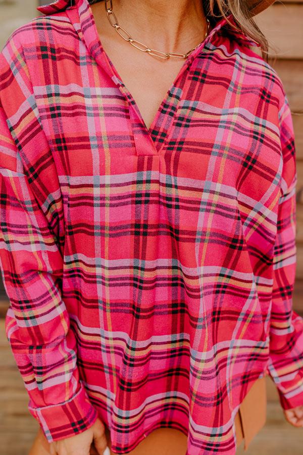 Impressions Catching Feelings Plaid Top In Pink