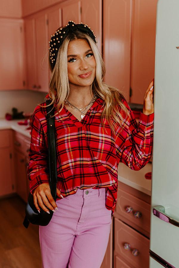 Impressions Catching Feelings Plaid Top In Pink