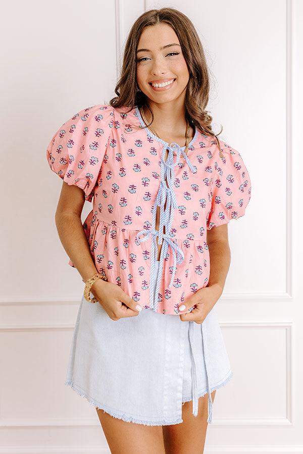 Impressions Caught Your Eye Floral Front Tie Top