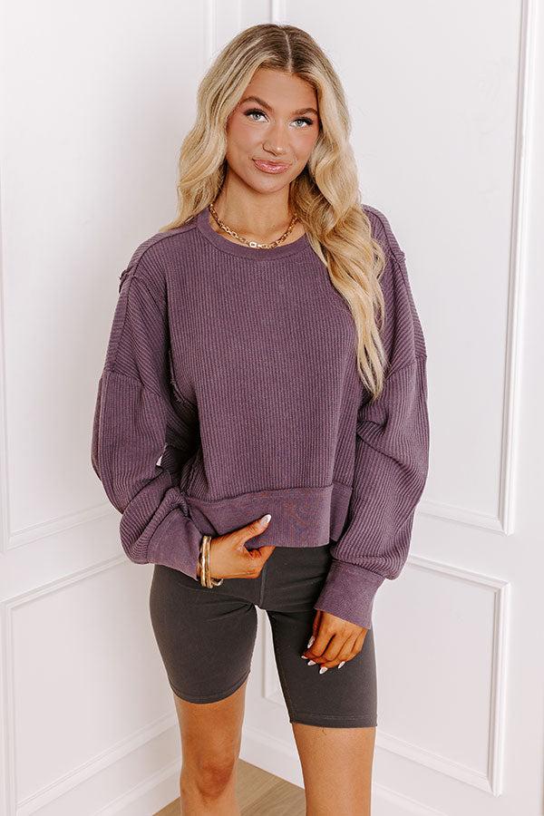 Impressions Cedar Creek Waffle Knit Top In Purple