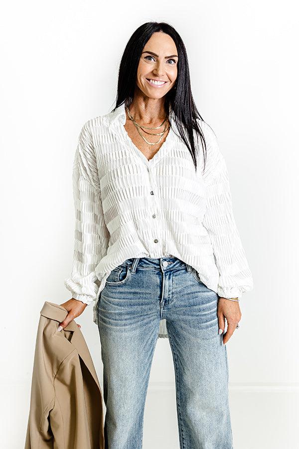 Impressions Champagne Season Pleated Top in White